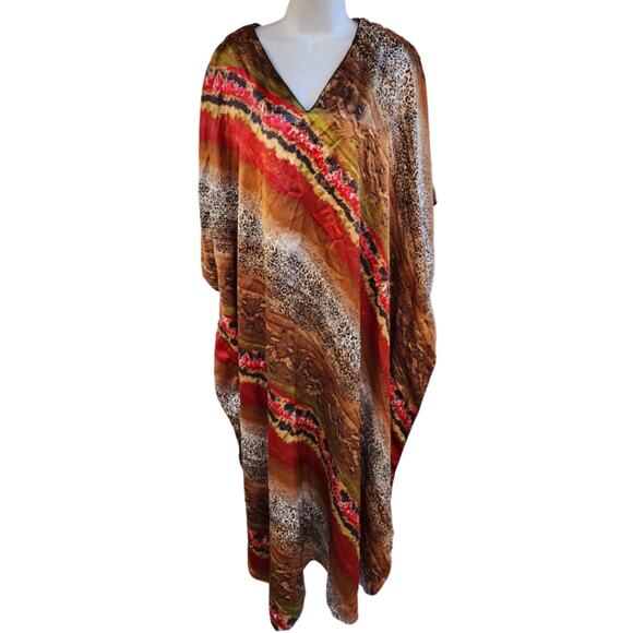 Vintage Winlar Leopard Caftan Maxi Dress O/S 80s Boho Abstract Lounge Mumu - Picture 1 of 3